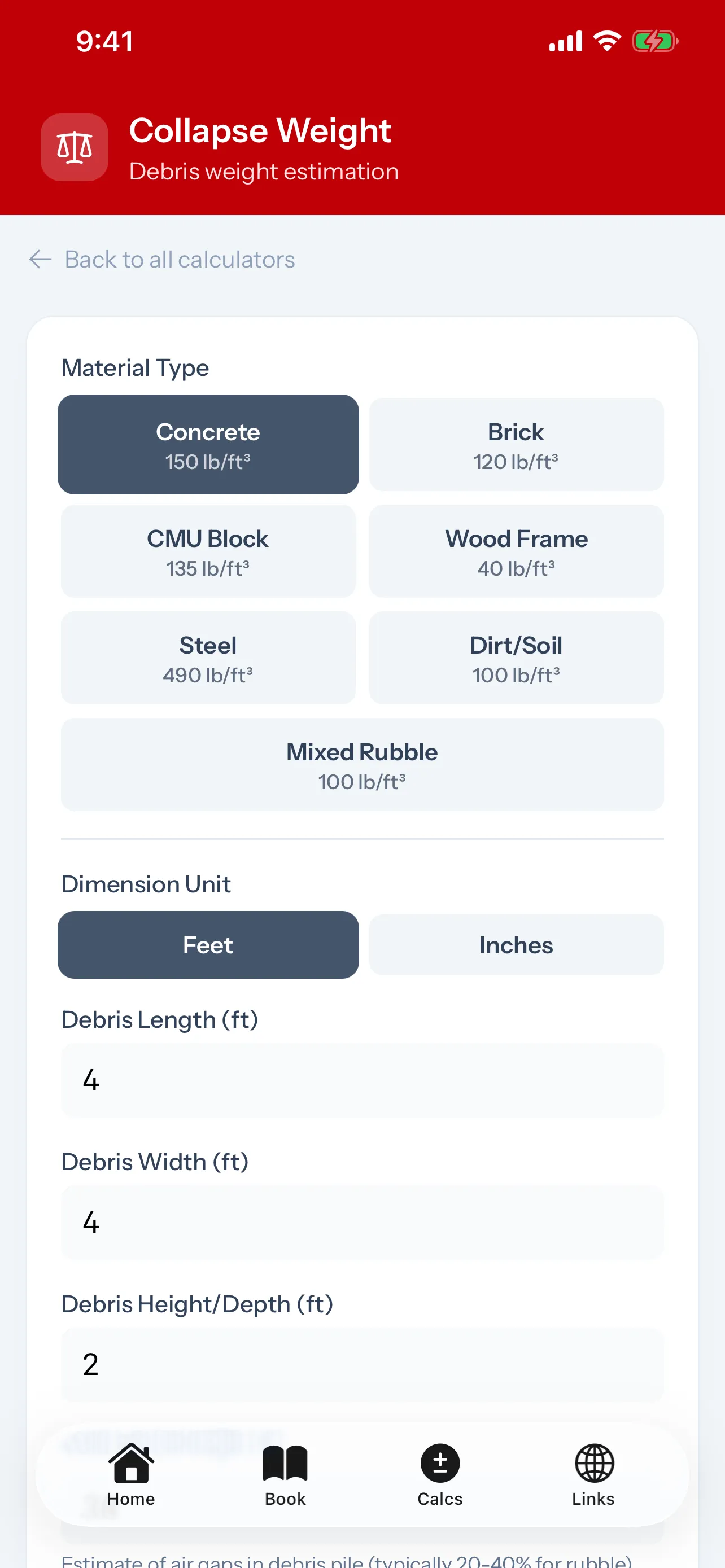 Collapse Weight Calculator